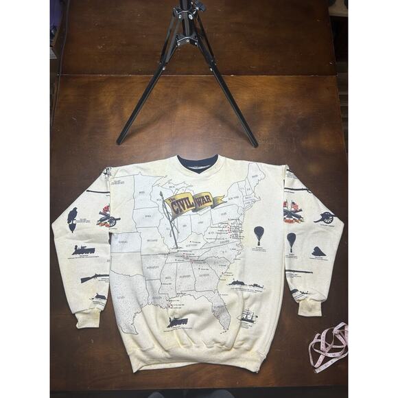 VTG 90s American Civil War History Crewneck Pullover Sweatshirt Size 2XL USA Map - Picture 13 of 14